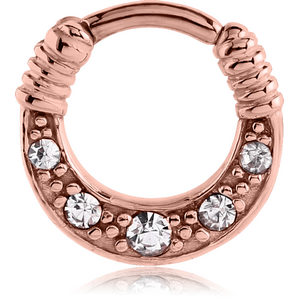 ROSE GOLD PVD COATED SURGICAL STEEL ROUND JEWELLED HINGED SEPTUM CLICKER