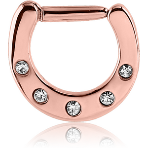 ROSE GOLD PVD COATED SURGICAL STEEL ROUND JEWELLED HINGED SEPTUM CLICKER