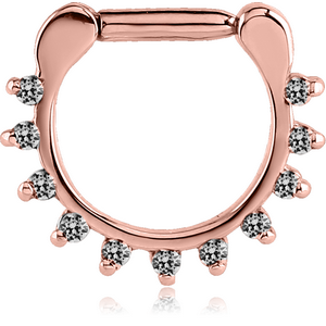 ROSE GOLD PVD COATED SURGICAL STEEL ROUND PRONG SET JEWELLED HINGED SEPTUM CLICKER