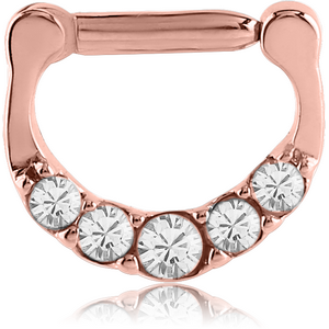 ROSE GOLD PVD COATED SURGICAL STEEL ROUND SWAROVSKI CRYSTALS JEWELLED HINGED SEPTUM