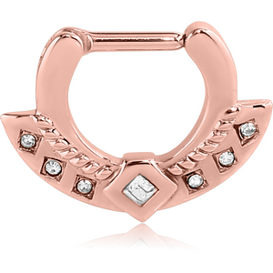 ROSE GOLD PVD COATED SURGICAL STEEL SWAROVSKI CRYSTAL JEWELLED HINGED SEPTUM CLICKER