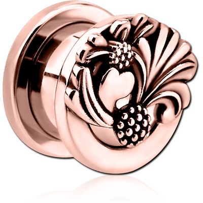 ROSE GOLD PVD COATED STAINLESS STEEL THREADED TUNNEL WITH SURGICAL STEEL TOP