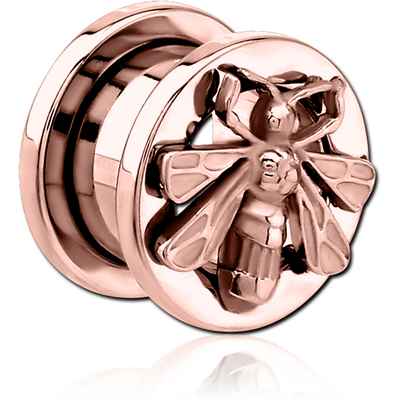 ROSE GOLD PVD COATED STAINLESS STEEL THREADED TUNNEL WITH SURGICAL STEEL TOP