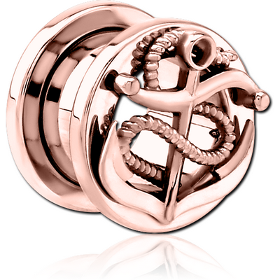 ROSE GOLD PVD COATED STAINLESS STEEL THREADED TUNNEL WITH SURGICAL STEEL TOP