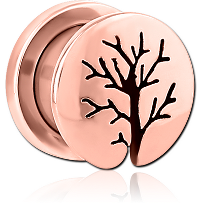 ROSE GOLD PVD COATED STAINLESS STEEL THREADED TUNNEL WITH SURGICAL STEEL TOP