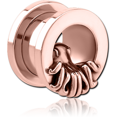 ROSE GOLD PVD COATED STAINLESS STEEL THREADED TUNNEL WITH SURGICAL STEEL TOP
