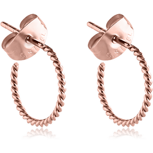 ROSE GOLD PVD COATED SURGICAL STEEL EAR STUDS PAIR - TWIST HOOP