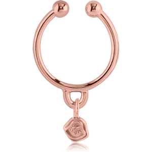 ROSE GOLD PVD COATED SURGICAL STEEL FAKE SEPTUM RING WITH CHARM - ROSE