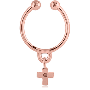ROSE GOLD PVD COATED SURGICAL STEEL FAKE SEPTUM RING WITH CHARM - CROSS