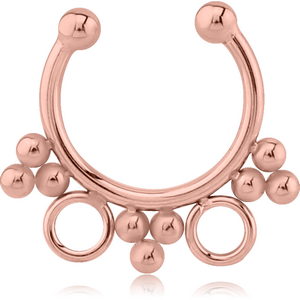 ROSE GOLD PVD COATED SURGICAL STEEL FAKE SEPTUM RING - 9 BALLS AND 2 RINGS