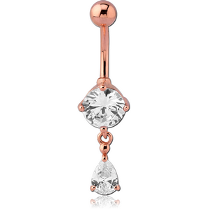 STERLING SILVER 925 ROSE GOLD PLATED JEWELLED NAVEL BANANA WITH CHARM
