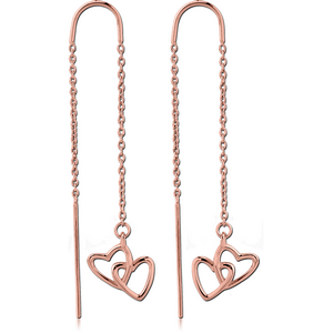 STERLING SILVER 925 ROSE GOLD PVD COATED CHAIN EARRINGS PAIR - HEARTS