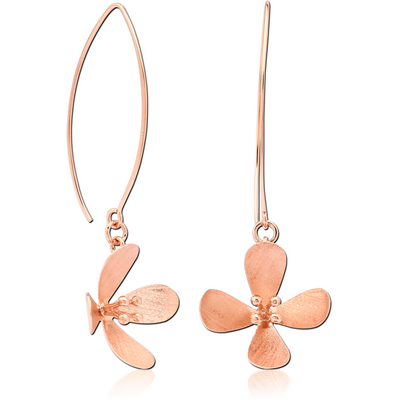 STERLING SILVER 925 ROSE GOLD PVD COATED MATT FINISH EARRINGS PAIR - FLOWER