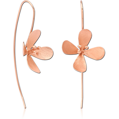STERLING SILVER 925 ROSE GOLD PVD COATED MATT FINISH EARRINGS PAIR - FLOWER