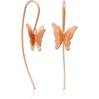 STERLING SILVER 925 ROSE GOLD PVD COATED MATT FINISH EARRINGS PAIR - BUTTERFLY