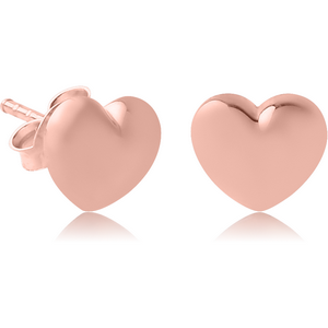 STERLING SILVER 925 ROSE GOLD PVD COATED EAR STUDS PAIR - 3D HEART