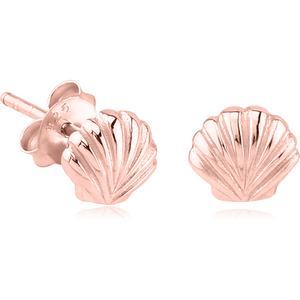 STERLING SILVER 925 ROSE GOLD PVD COATED EAR STUDS PAIR - SEA SHELL