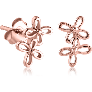 STERLING SILVER 925 ROSE GOLD PVD COATED EAR STUDS PAIR - TWO FLOWERS