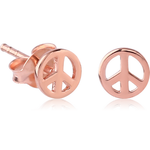 STERLING SILVER 925 ROSE GOLD PVD COATED EAR STUDS PAIR - PEACE SIGN