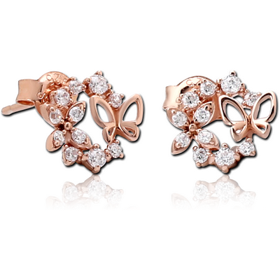 STERLING SILVER 925 ROSE GOLD PVD COATED JEWELLED EAR STUDS PAIR