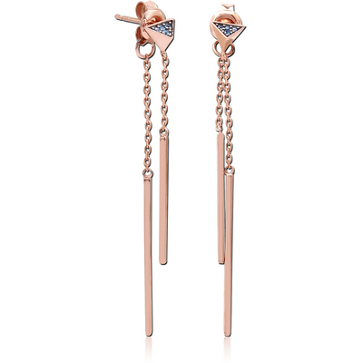 STERLING SILVER 925 ROSE GOLD PVD COATED JEWELLED CHAIN EAR STUDS PAIR