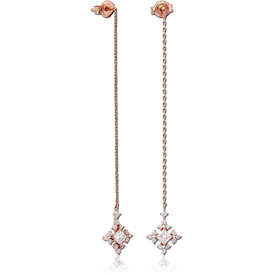 STERLING SILVER 925 ROSE GOLD PVD COATED JEWELLED CHAIN EAR STUDS PAIR