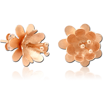 STERLING SILVER 925 ROSE GOLD PVD COATEDEAR STUDS PAIR - FLOWER