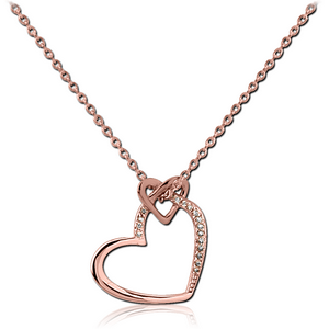 STERLING SILVER 925 ROSE GOLD PVD COATED JEWELLED NECKLACE WITH PENDANT - TWO HEARTS