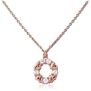 STERLING SILVER 925 ROSE GOLD PVD COATED JEWELLED NECKLACE WITH PENDANT - CIRCLE FROM HEARTS