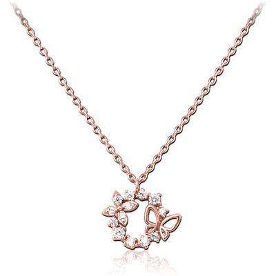STERLING SILVER 925 ROSE GOLD PVD COATED JEWELLED NECKLACE WITH PENDANT