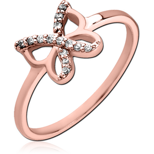 STERLING SILVER 925 ROSE GOLD PVD COATED JEWELLED RING - BUTTERFLY