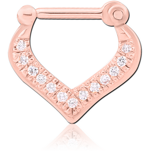 STERLING SILVER 925 ROSE GOLD PLATED JEWELLED HINGED SEPTUM CLICKER