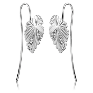 STERLING SILVER 925 RHODIUM PLATED JEWELLED EARRINGS PAIR - LEAF