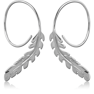 STERLING SILVER 925 RHODIUM PLATED EARRINGS PAIR - LEAF