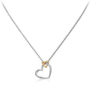 STERLING SILVER 925 RHODIUM PLATED JEWELLED NECKLACE WITH PENDANT - TWO HEART