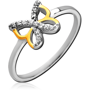 STERLING SILVER 925 RHODIUM PLATED JEWELLED RING - BUTTERFLY