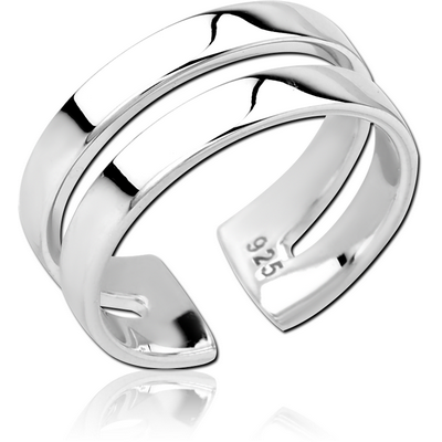 STERLING SILVER 925 RHODIUM PLATED OPEN RING - 2 LINES