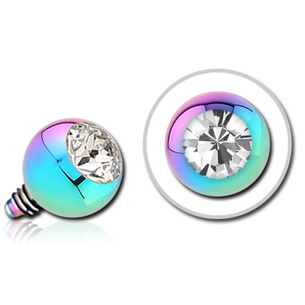 RAINBOW PVD COATED SURGICAL STEEL PREMIUM CRYSTAL JEWELLED BALL FOR 1.2MM INTERNALLY THREADED PIN