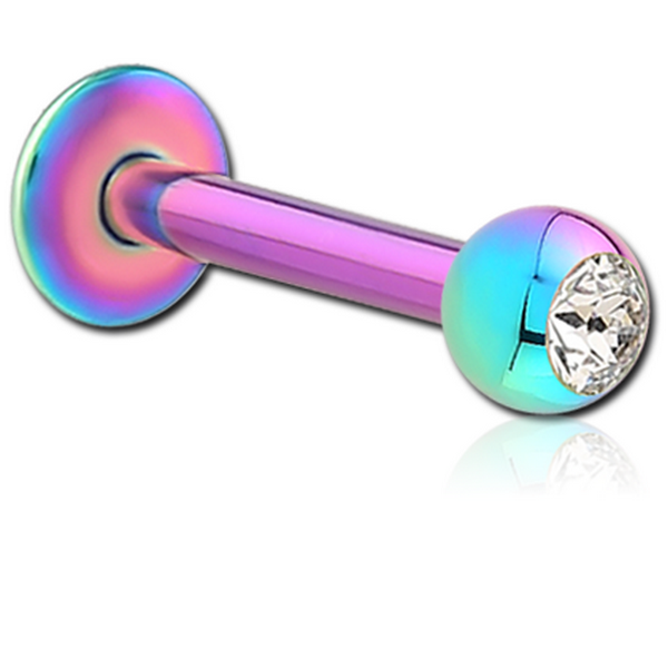 RAINBOW PVD COATED SURGICAL STEEL INTERNALLY THREADED PREMIUM CRYSTAL JEWELLED MICRO LABRET
