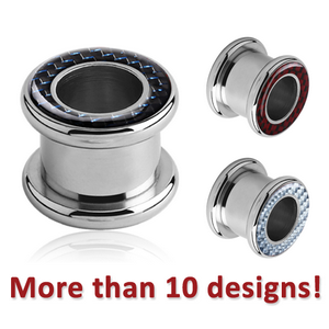 SURGICAL STEEL JEWELLED CARBON FIBER ROUND-EDGE THREADED TUNNEL
