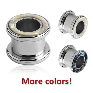 SURGICAL STEEL JEWELLED SYNTHETIC MOTHER OF PEARL ROUND-EDGE THREADED TUNNEL