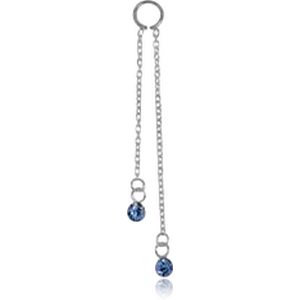 STERLING SILVER 925 JEWELLED CHAIN CHARM - WITH TWO ROUND STONES