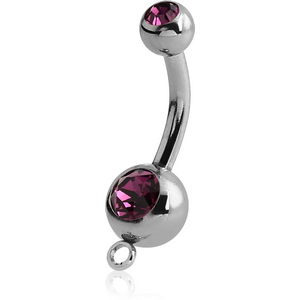 SURGICAL STEEL DOUBLE PREMIUM CRYSTAL JEWELLED MINI NAVEL BANANA WITH HOOP