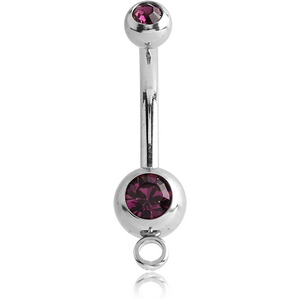SURGICAL STEEL DOUBLE OPTIMA CRYSTALS MINI NAVEL BANANA WITH HOOP
