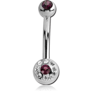 SURGICAL STEEL DOUBLE JEWELLED MULTI STONES MINI NAVEL BANANA
