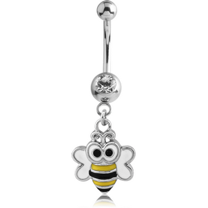 SURGICAL STEEL JEWELLED MINI NAVEL BANANA WITH CHARM - BEE