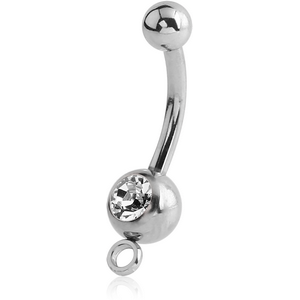 SURGICAL STEEL PREMIUM CRYSTAL JEWELLED MINI NAVEL BANANA WITH HOOP