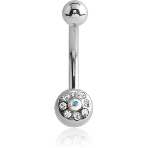 SURGICAL STEEL JEWELLED MULTI STONES MINI NAVEL BANANA