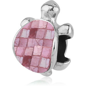 SURGICAL STEEL SYNTHETIC MOTHER OF PEARL MOSAIC BEAD - TURTLE