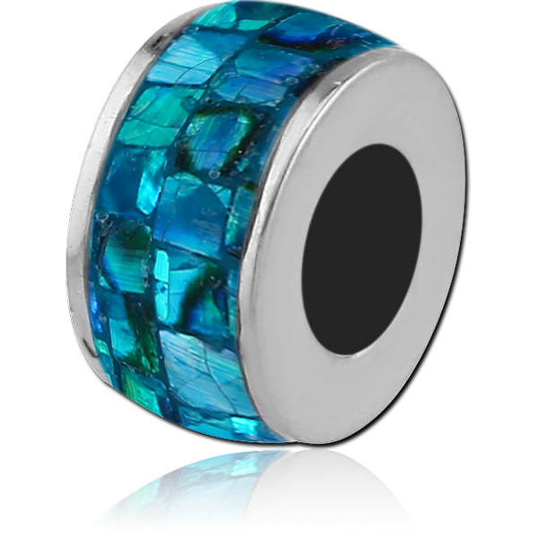 SURGICAL STEEL SYNTHETIC MOTHER OF PEARL MOSAIC BEAD - DONUT